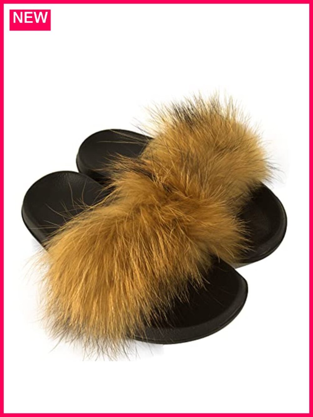 Real Raccoon Fur Slides Slippers for Women Open Toe Fluffy Summer Sandals